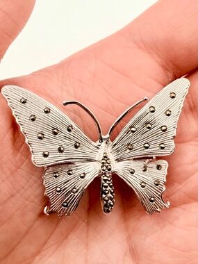 Vintage 925 Sterling Silver and Marcasite Butterfly Brooch Made In Italy